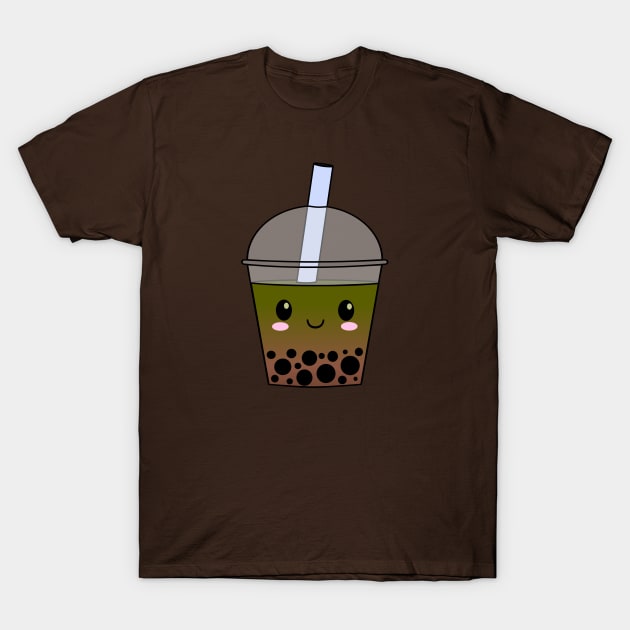 Cute matcha bubble tea T-Shirt by MoggyCatDesigns